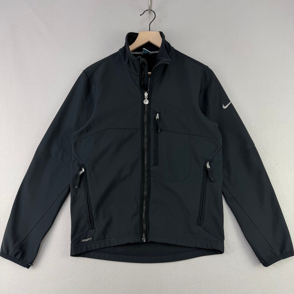 Vintage Nike Softshell Jacket Mens Small Black Full Zip Athletic ThermaFit Tech